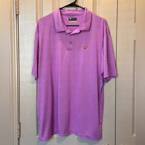 Jack Nicklaus Polo Golf Shirt Mens XL Purple Stripe Golden Bear Performance